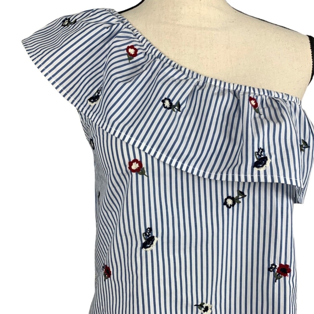 Abercrombie & Fitch Cotton Ruffle One Shoulder Top Women XS Embroidery